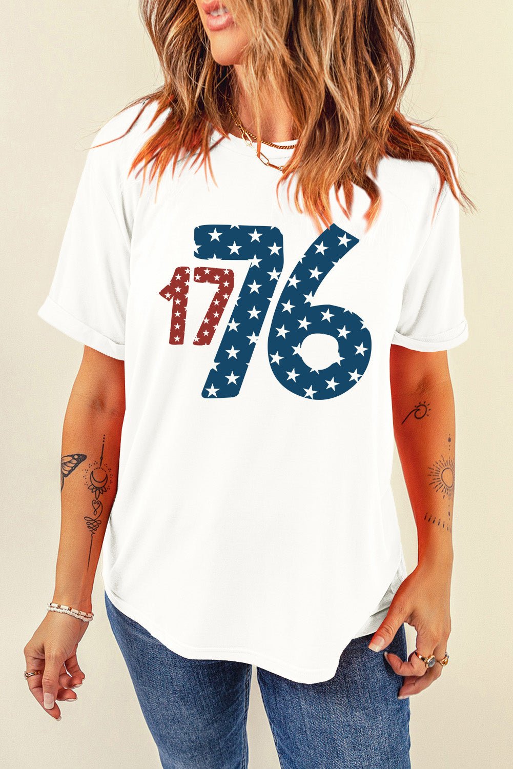 1776 Round Neck Short Sleeve T - Shirt - GlamBee Fashion