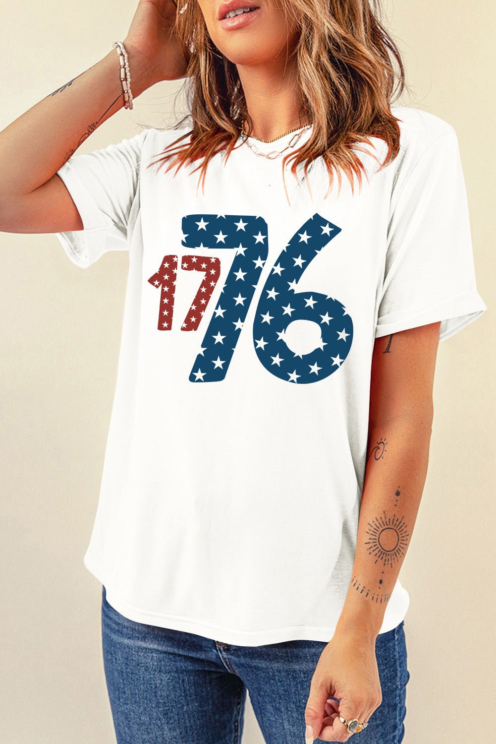 1776 Round Neck Short Sleeve T - Shirt - GlamBee Fashion