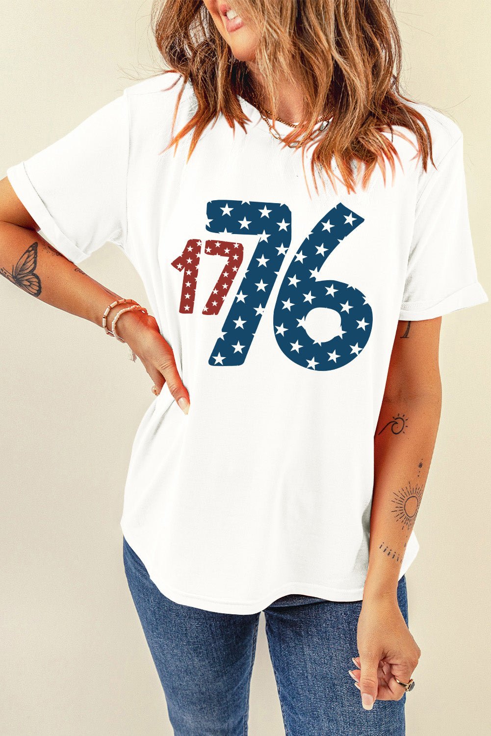 1776 Round Neck Short Sleeve T - Shirt - GlamBee Fashion