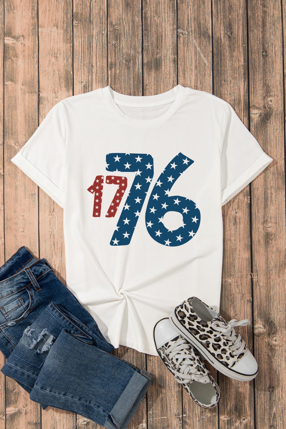 1776 Round Neck Short Sleeve T - Shirt - GlamBee Fashion