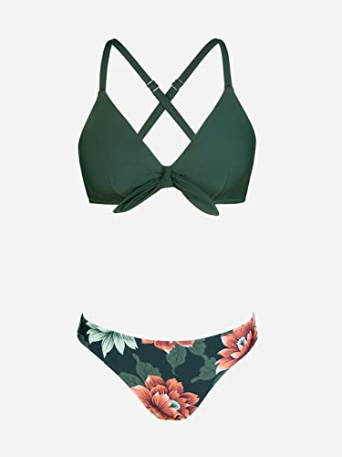 CUPSHE Ensemble de bikini réglable avec nœud imprimé floral pour femme - Maillot de bain deux pièces 