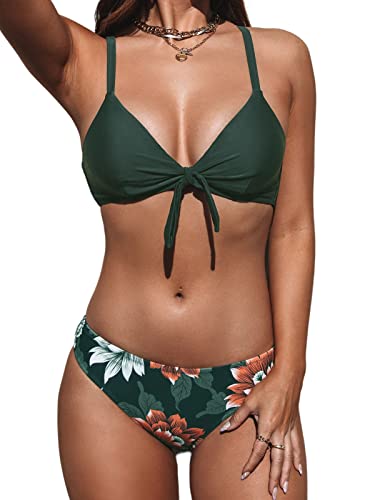 CUPSHE Ensemble de bikini réglable avec nœud imprimé floral pour femme - Maillot de bain deux pièces 