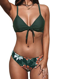 Thumbnail for CUPSHE Ensemble de bikini réglable avec nœud imprimé floral pour femme - Maillot de bain deux pièces 