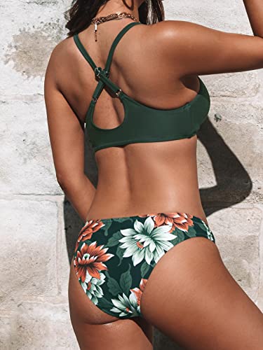 CUPSHE Women's Floral Print Knot Adjustable Bikini Sets Two Piece Bathing Suit