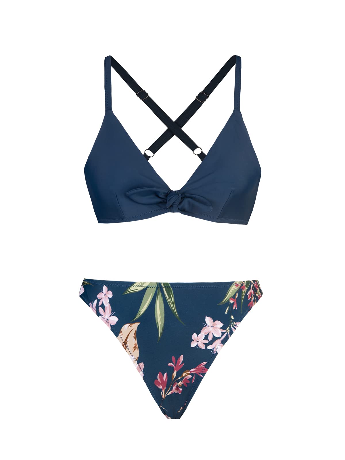 CUPSHE Ensemble de bikini réglable avec nœud imprimé floral pour femme - Maillot de bain deux pièces 