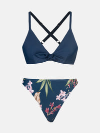 Thumbnail for CUPSHE Ensemble de bikini réglable avec nœud imprimé floral pour femme - Maillot de bain deux pièces 