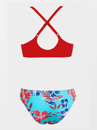 Thumbnail for CUPSHE Ensemble de bikini réglable avec nœud imprimé floral pour femme - Maillot de bain deux pièces 