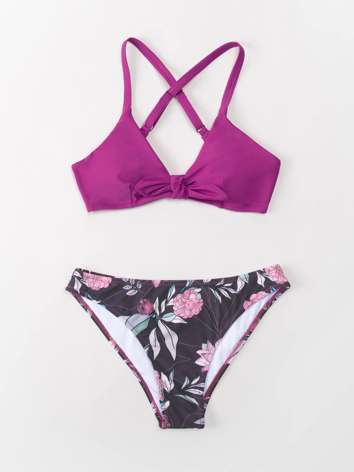 CUPSHE Ensemble de bikini réglable avec nœud imprimé floral pour femme - Maillot de bain deux pièces 