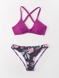 Thumbnail for CUPSHE Ensemble de bikini réglable avec nœud imprimé floral pour femme - Maillot de bain deux pièces 