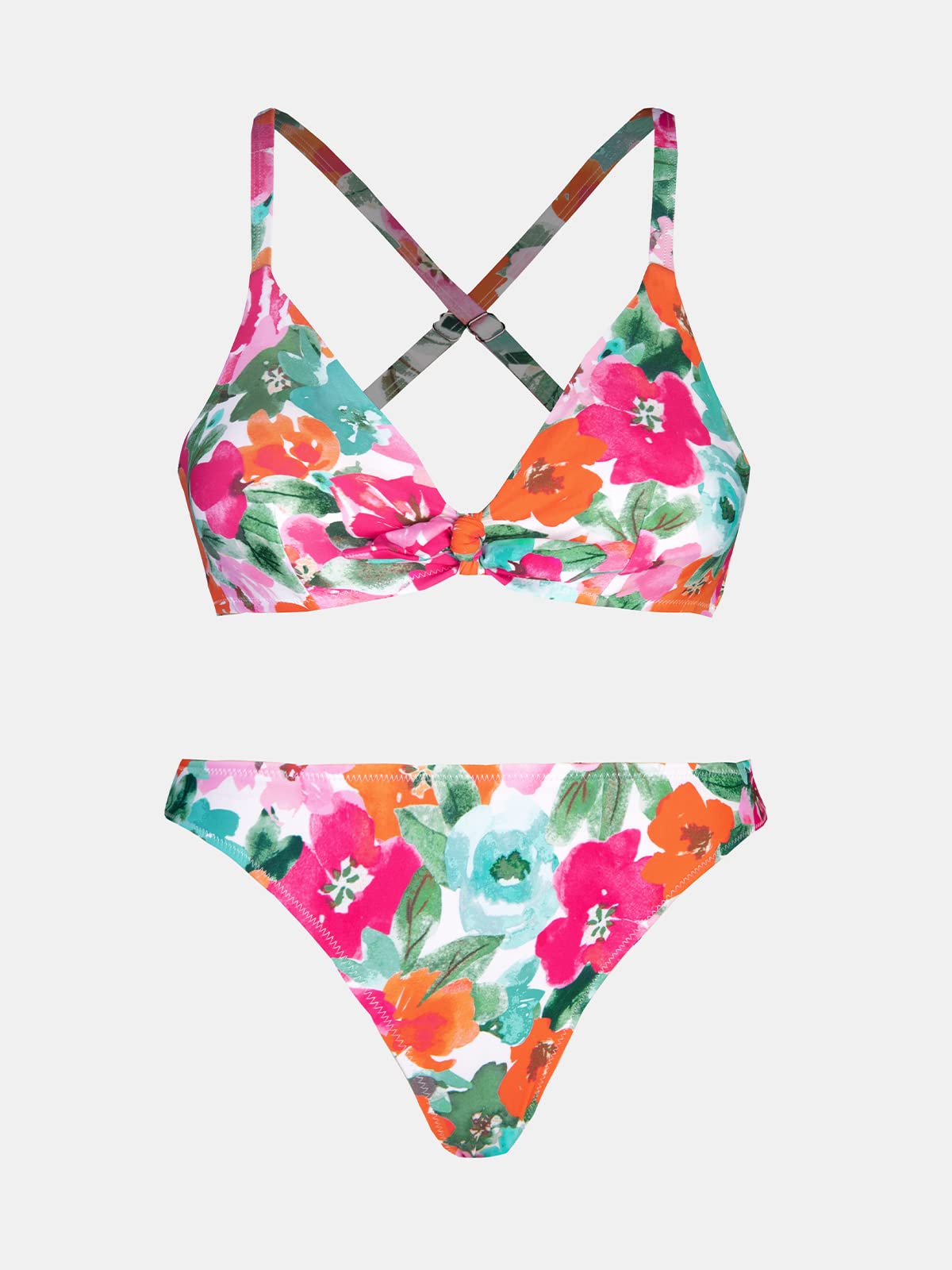 CUPSHE Ensemble de bikini réglable avec nœud imprimé floral pour femme - Maillot de bain deux pièces 