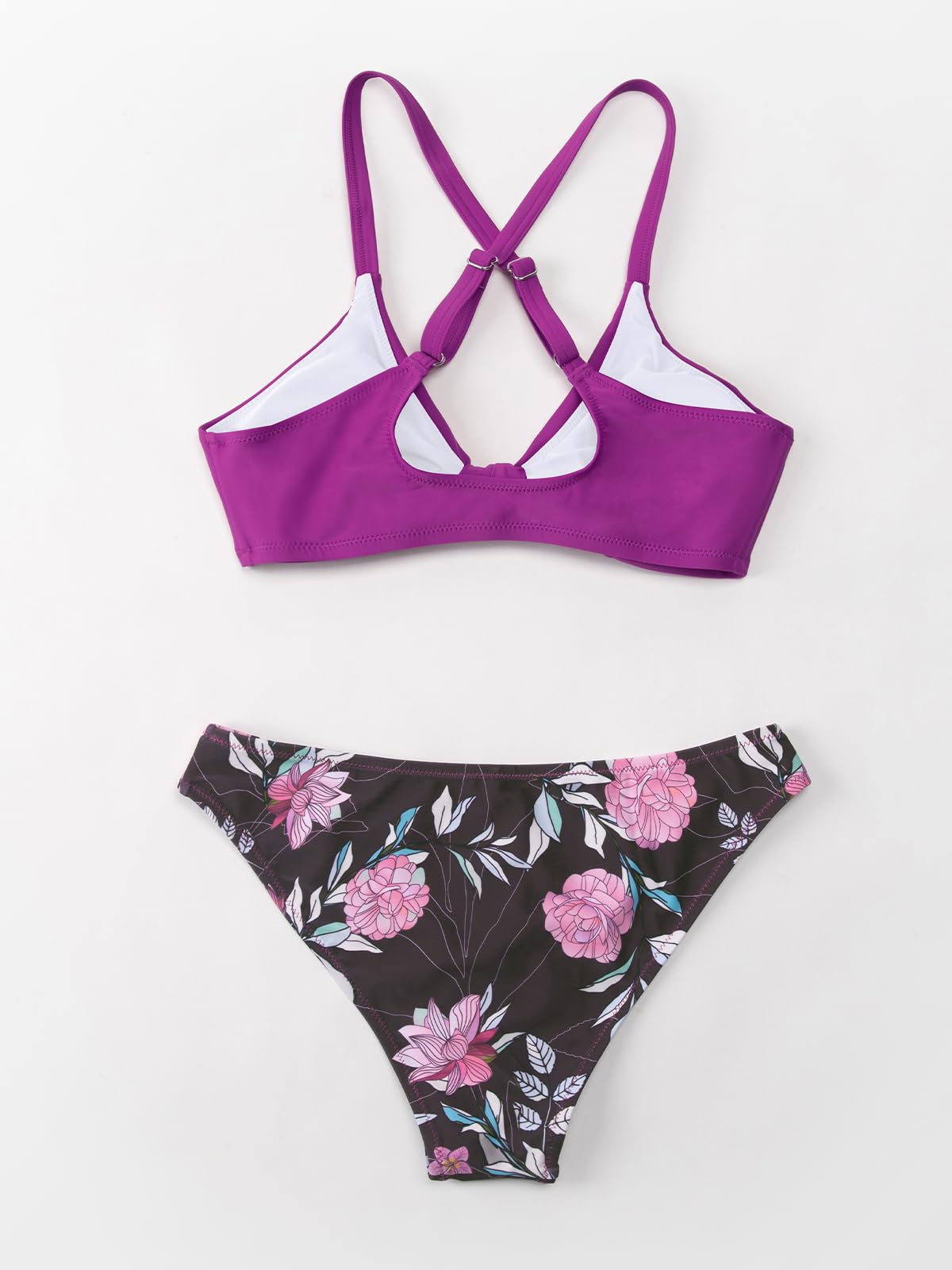 CUPSHE Ensemble de bikini réglable avec nœud imprimé floral pour femme - Maillot de bain deux pièces 