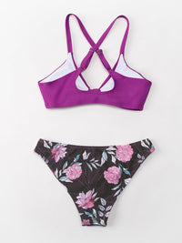 Thumbnail for CUPSHE Ensemble de bikini réglable avec nœud imprimé floral pour femme - Maillot de bain deux pièces 