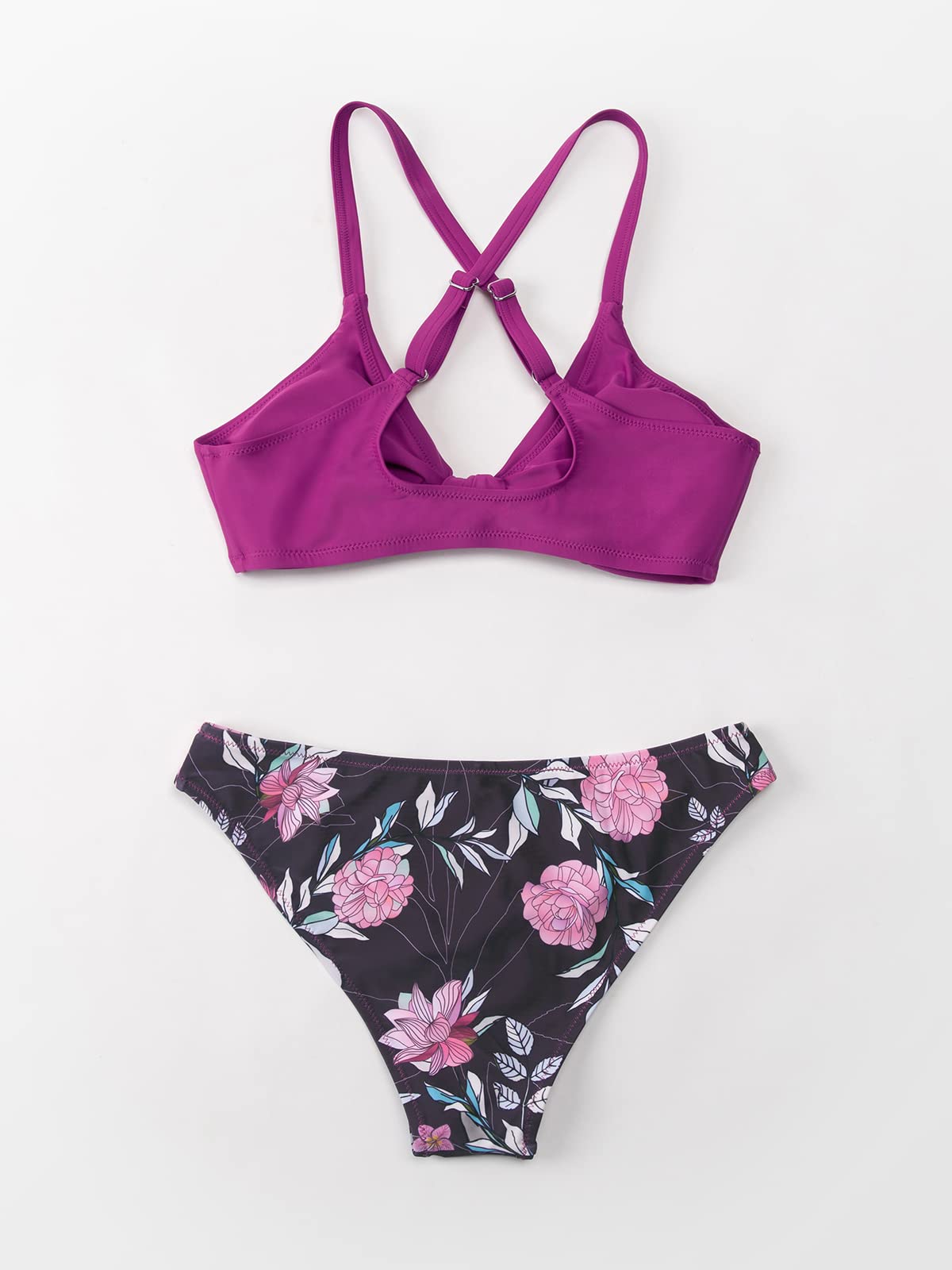 CUPSHE Ensemble de bikini réglable avec nœud imprimé floral pour femme - Maillot de bain deux pièces 