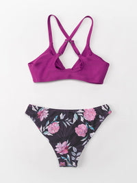 Thumbnail for CUPSHE Ensemble de bikini réglable avec nœud imprimé floral pour femme - Maillot de bain deux pièces 