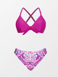 Thumbnail for CUPSHE Ensemble de bikini réglable avec nœud imprimé floral pour femme - Maillot de bain deux pièces 