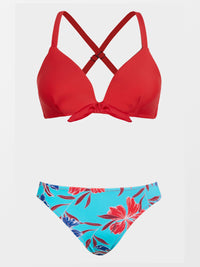 Thumbnail for CUPSHE Ensemble de bikini réglable avec nœud imprimé floral pour femme - Maillot de bain deux pièces 