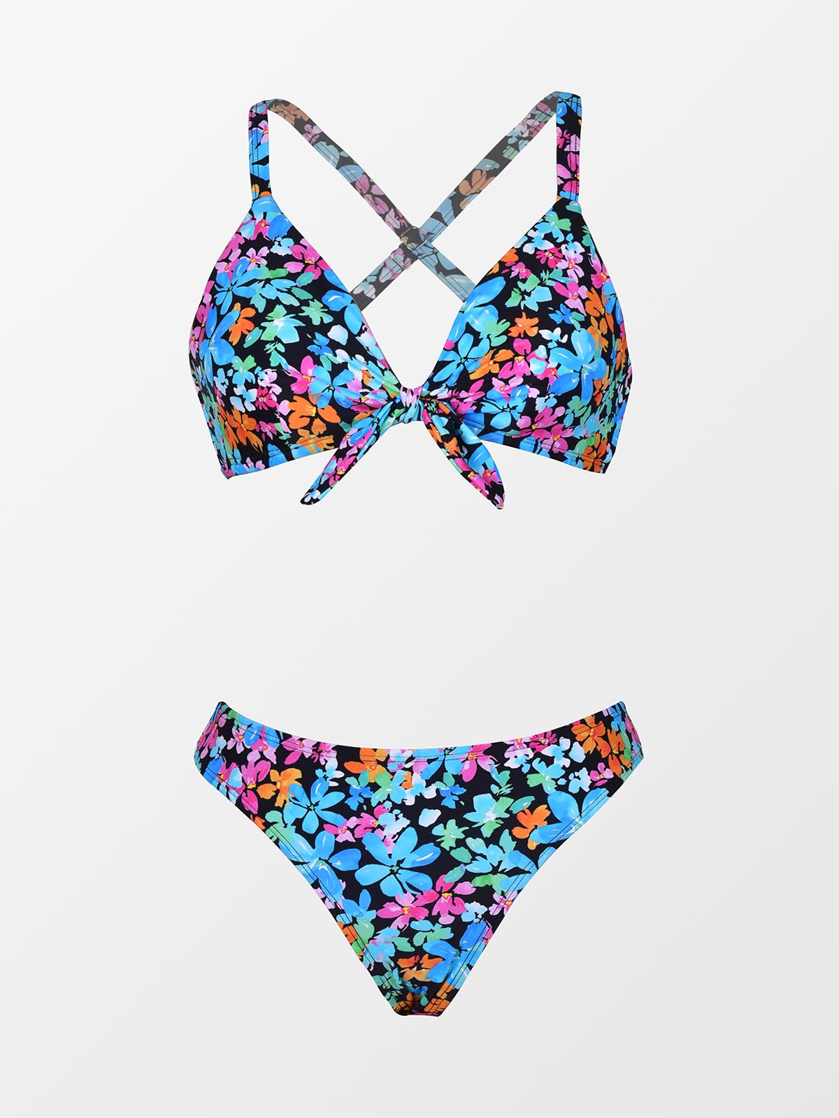 CUPSHE Ensemble de bikini réglable avec nœud imprimé floral pour femme - Maillot de bain deux pièces 