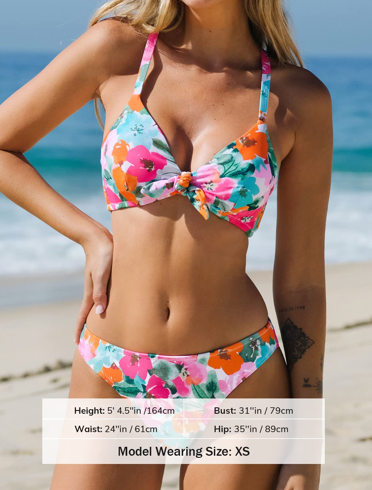 CUPSHE Ensemble de bikini réglable avec nœud imprimé floral pour femme - Maillot de bain deux pièces 