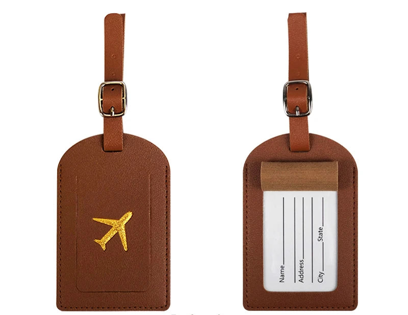 Men Women PU Leather Cute Luggage Tag Suitcase Address Label Baggage Boarding Bag Tag Name ID Address Holder Travel Accessorie - GlamBee Fashion