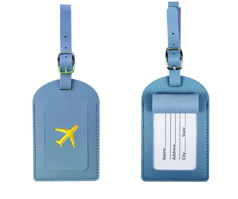 Men Women PU Leather Cute Luggage Tag Suitcase Address Label Baggage Boarding Bag Tag Name ID Address Holder Travel Accessorie - GlamBee Fashion