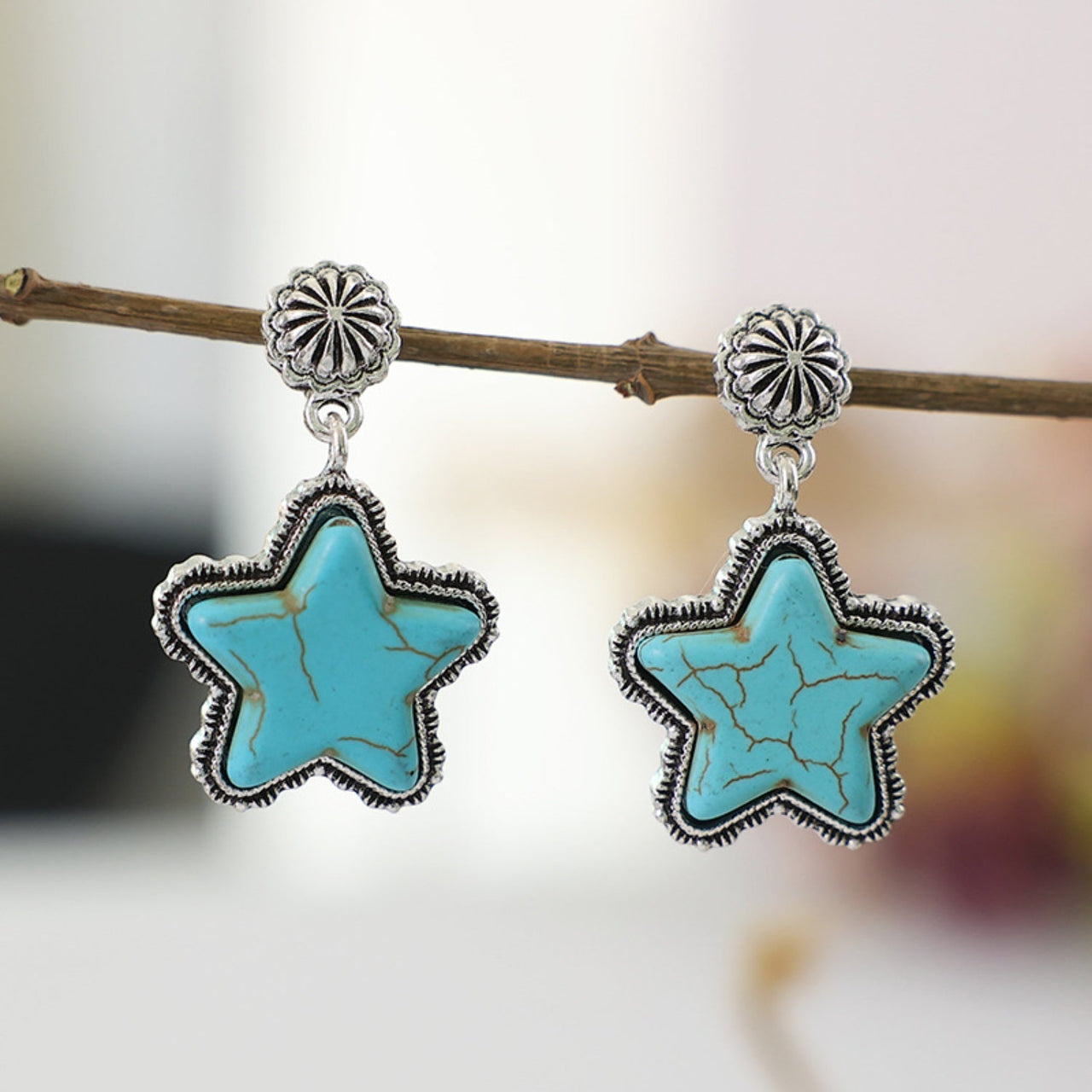 Artificial Turquoise Alloy Star Earrings - GlamBee Fashion