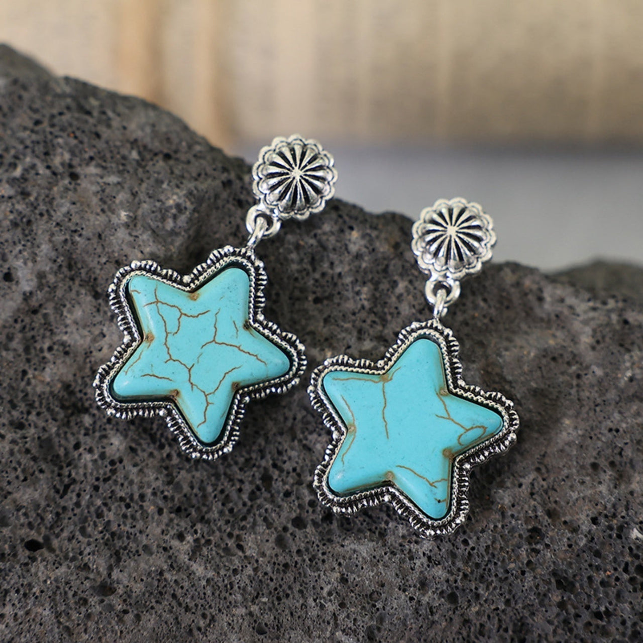 Artificial Turquoise Alloy Star Earrings - GlamBee Fashion