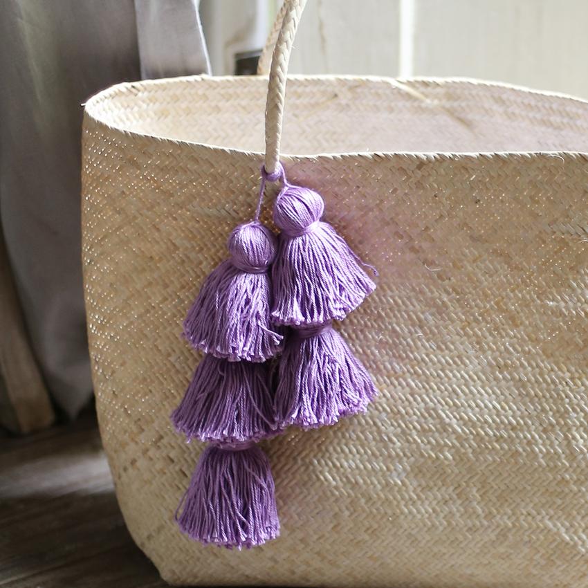 Borneo Sani Straw Tote Bag - with Purple Tassels - GlamBee Fashion