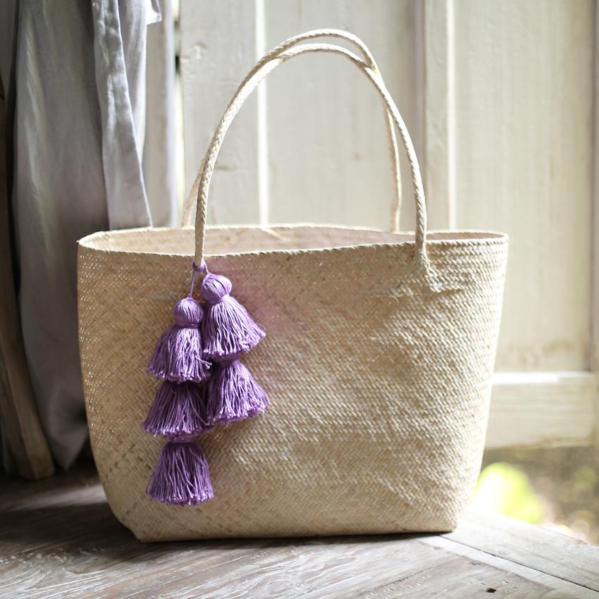 Borneo Sani Straw Tote Bag - with Purple Tassels - GlamBee Fashion