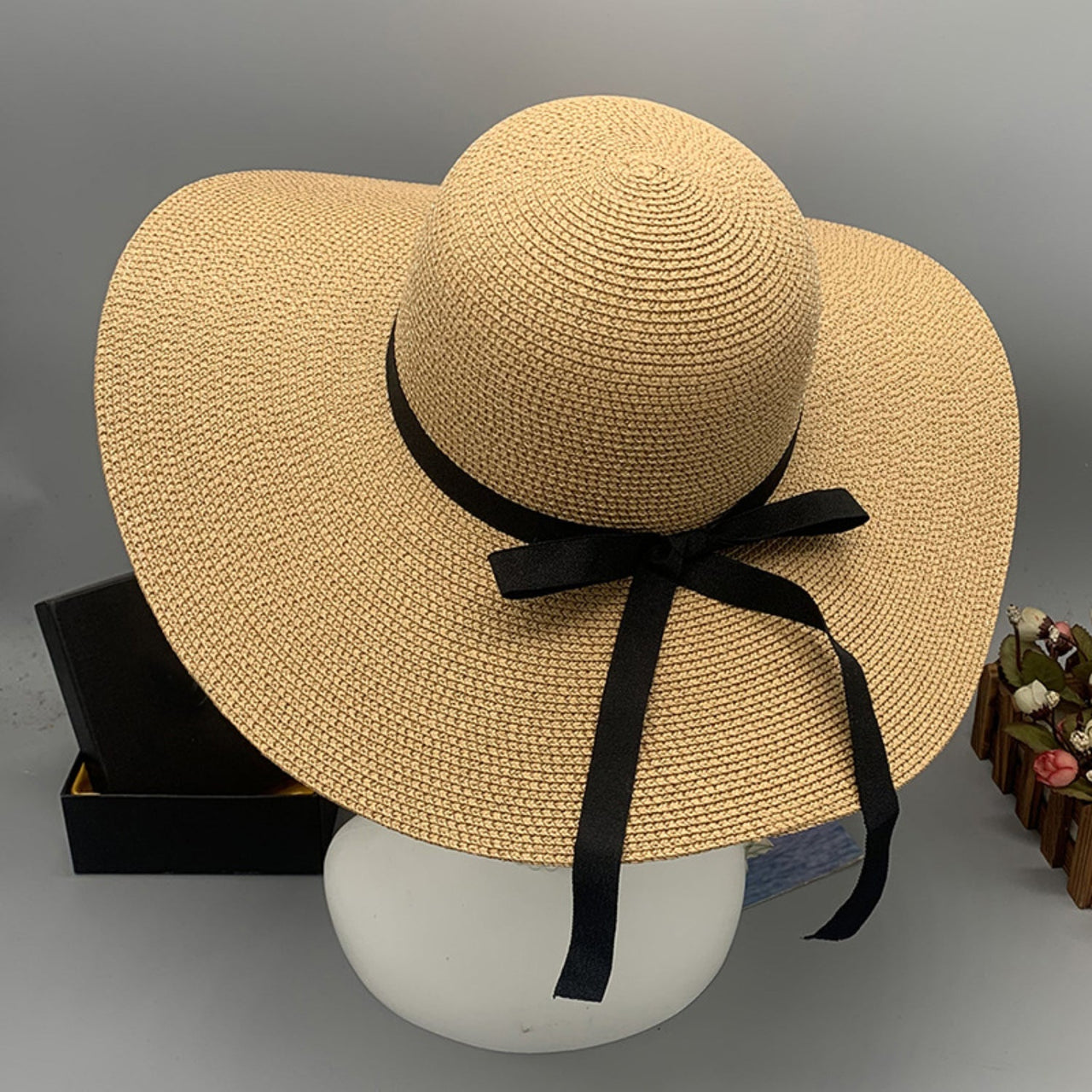 Bow Paper Braided Wide Brim Hat - GlamBee Fashion