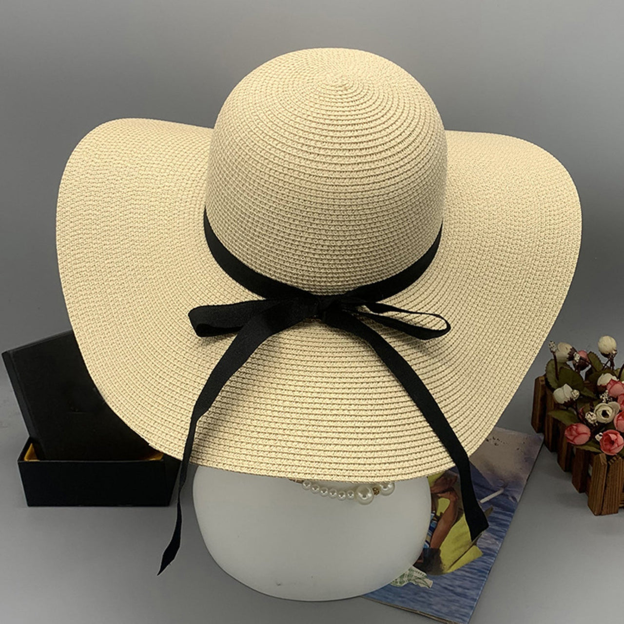 Bow Paper Braided Wide Brim Hat - GlamBee Fashion