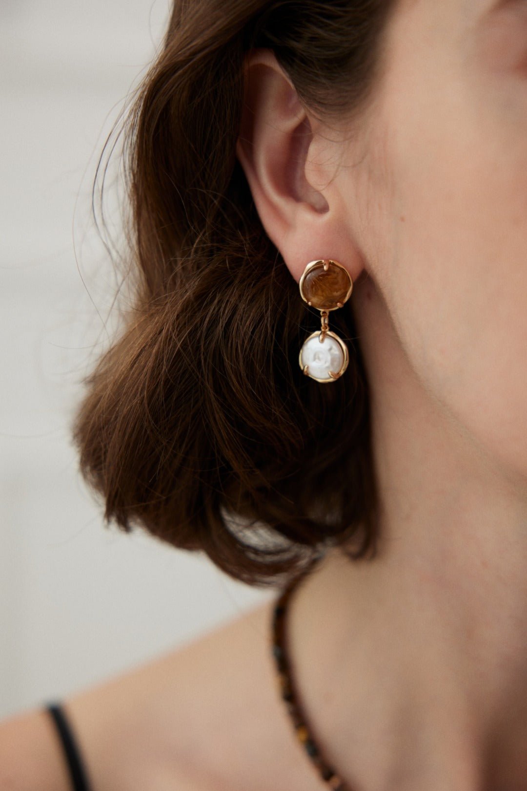 Café Au Lait Mini Pearl Ball Earring Adjustable Vintage Charm - GlamBee Fashion