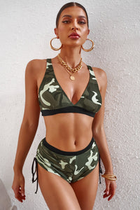 Thumbnail for Camouflage Crisscross Tie - Back Bikini Set - GlamBee Fashion