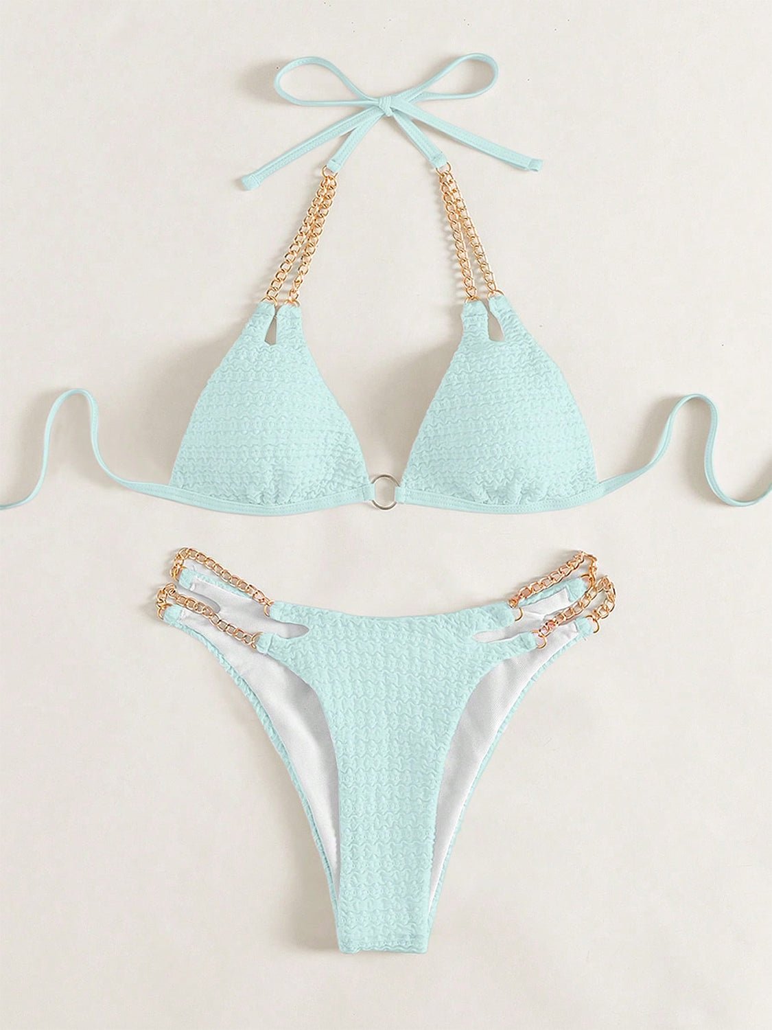 Chain Detail Halter Neck Bikini Set - GlamBee Fashion