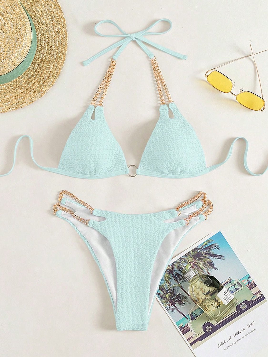 Chain Detail Halter Neck Bikini Set - GlamBee Fashion