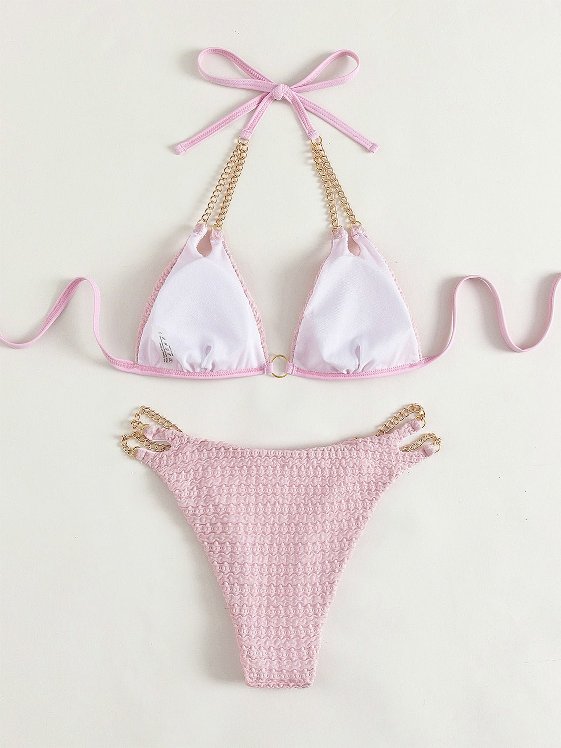 Chain Detail Halter Neck Bikini Set - GlamBee Fashion