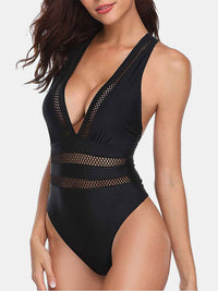 Thumbnail for Crisscross Plunge Wide Strap One - Piece Swimwear - GlamBee Fashion