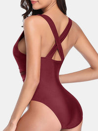 Thumbnail for Crisscross Plunge Wide Strap One - Piece Swimwear - GlamBee Fashion