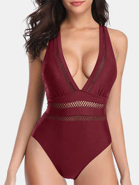 Thumbnail for Crisscross Plunge Wide Strap One - Piece Swimwear - GlamBee Fashion