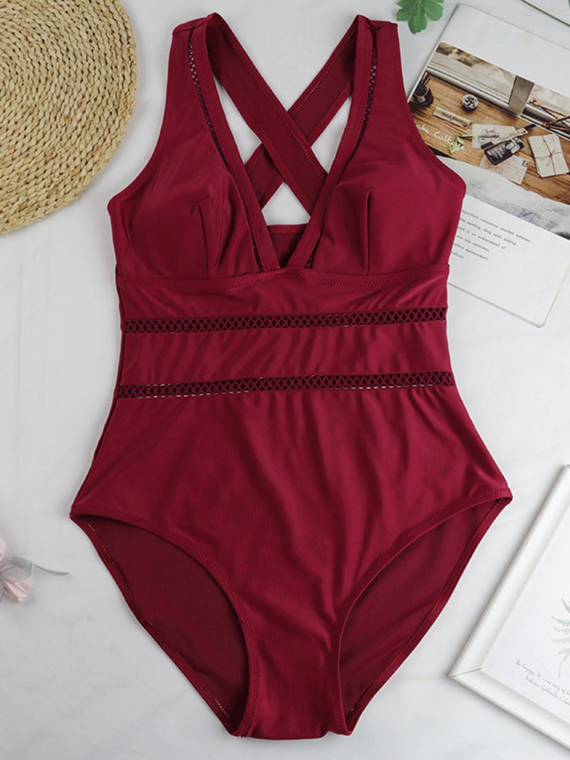 Crisscross Plunge Wide Strap One - Piece Swimwear - GlamBee Fashion