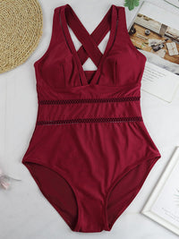 Thumbnail for Crisscross Plunge Wide Strap One - Piece Swimwear - GlamBee Fashion