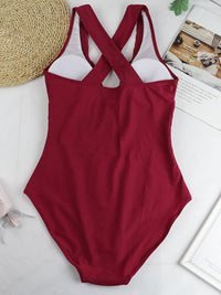 Thumbnail for Crisscross Plunge Wide Strap One - Piece Swimwear - GlamBee Fashion