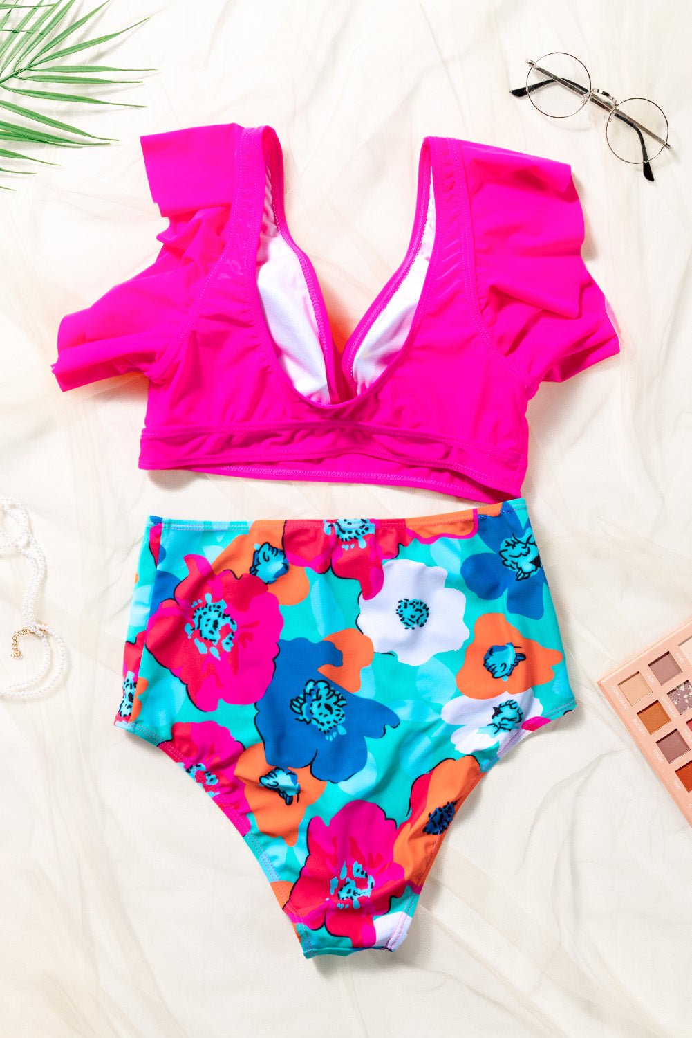 Cropped Swim Top and Floral Bottoms Set - GlamBee Fashion