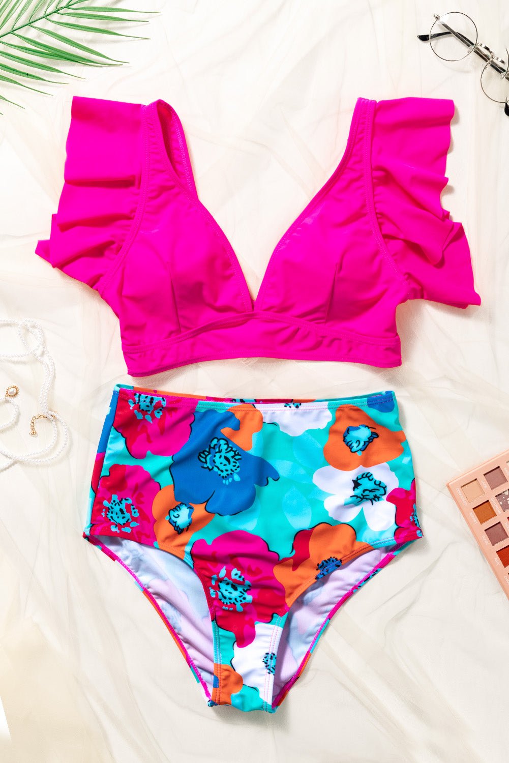 Cropped Swim Top and Floral Bottoms Set - GlamBee Fashion