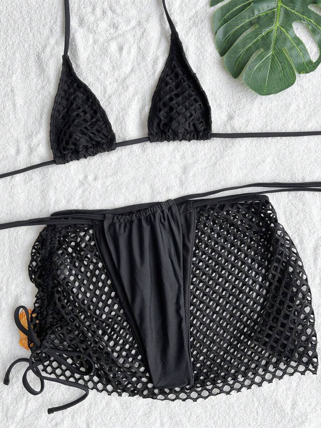 Cutout Halter Neck Three - Piece Swim Set - GlamBee Fashion