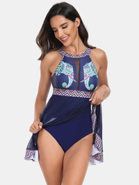 Thumbnail for Cutout Printed Grecian Neck One - Piece Swimwear - GlamBee Fashion