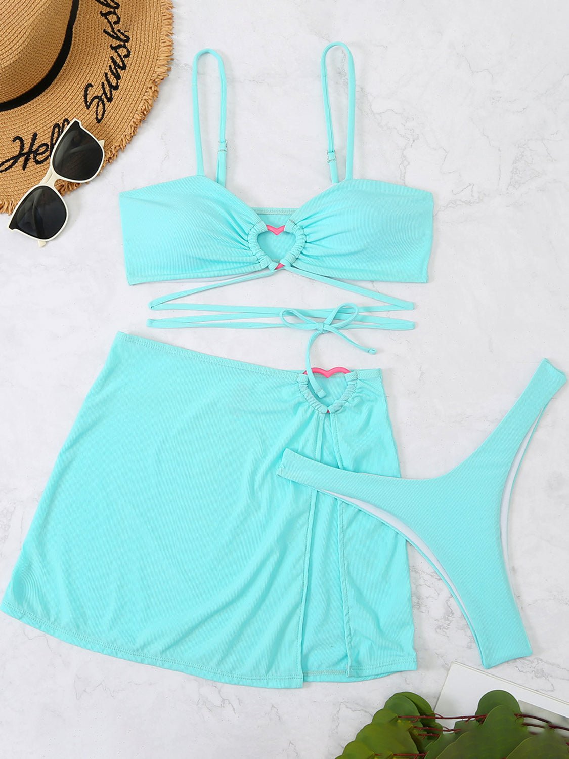 Cutout Spaghetti Strap Three - Piece Swim Set - GlamBee Fashion