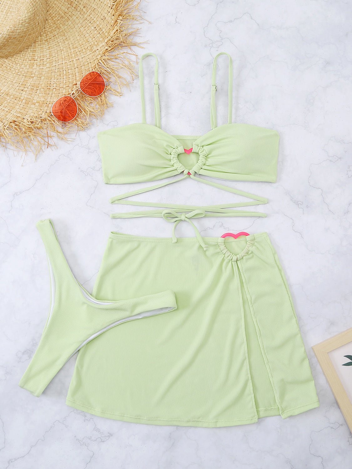 Cutout Spaghetti Strap Three - Piece Swim Set - GlamBee Fashion