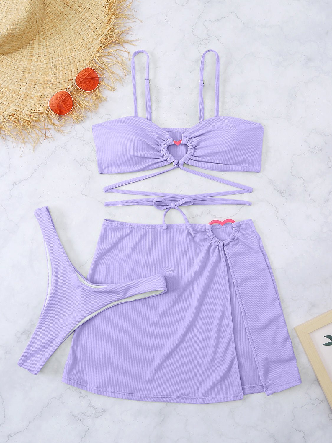 Cutout Spaghetti Strap Three - Piece Swim Set - GlamBee Fashion