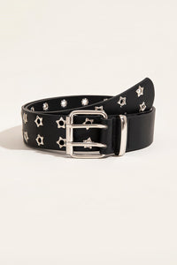 Thumbnail for Double Row Star Grommet PU Leather Belt - GlamBee Fashion