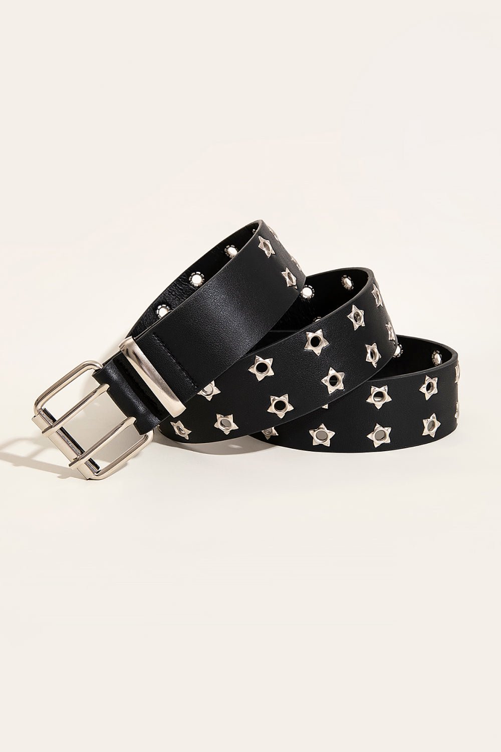 Double Row Star Grommet PU Leather Belt - GlamBee Fashion